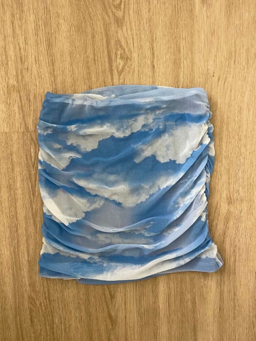 Urban Outfitters Light Blue Cloud Print Ruched Bodycon Mini Skirt